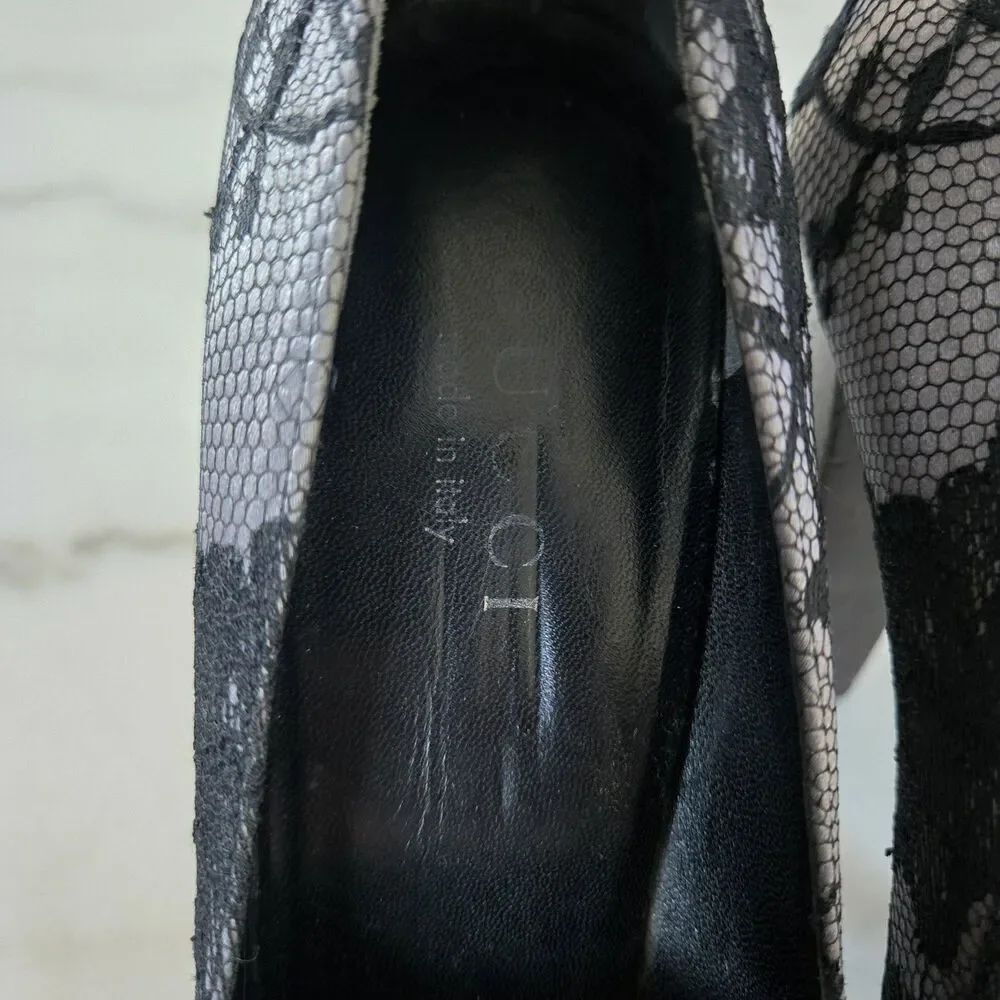 Gucci Black Grey Floral Lace and Satin Platform Round Toe Pumps Size 39 - Picture 4 of 10